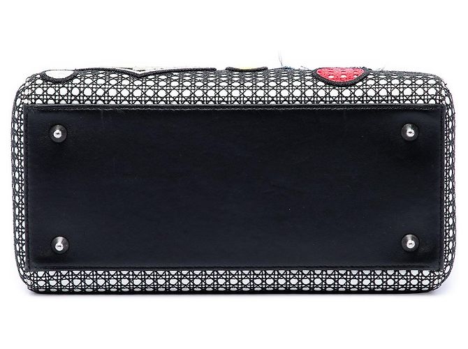Lady Dior Satchel aus schwarzem Kalbsleder, Medium, mit Microcannage Mesh-Patches - Ansicht 3