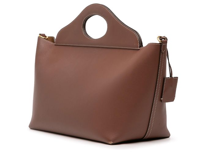 Borsa Satchel Burberry Medium in vitello morbido con tasca, Marrone - vista 2