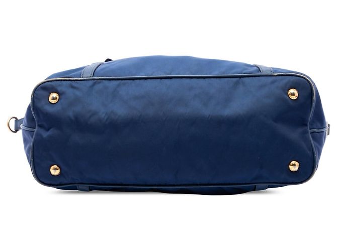 Borsa Tote Convertibile con Chiusura a Zip Prada in Tessuto con Rifiniture in Saffiano Blu - vista 3