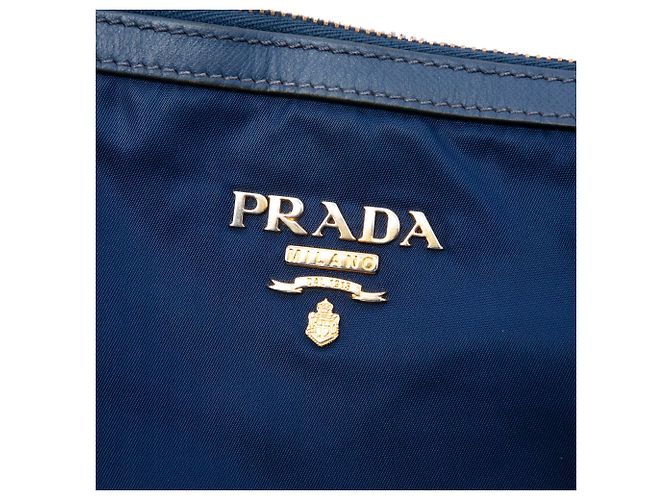 Borsa Tote Convertibile con Chiusura a Zip Prada in Tessuto con Rifiniture in Saffiano Blu - vista 5
