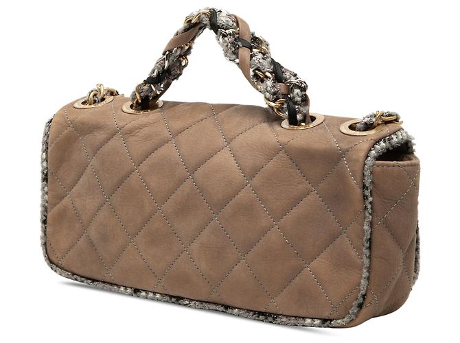 Borsa a tracolla Chanel Small Quilted in pelle d'agnello e tweed marrone con catena - vista 2