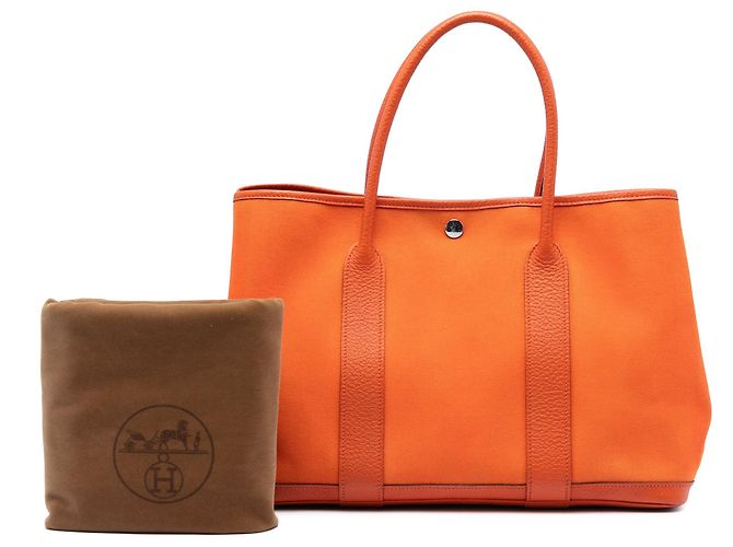 Borsa Tote Garden Party 36 Hermès in Toile e Negonda Arancione - vista 6