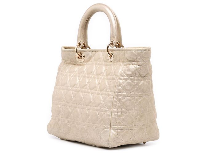 Goldene Soft Lady Dior Tote Bag Medium aus irisierendem metallischem Lammleder Cannage - Ansicht 2