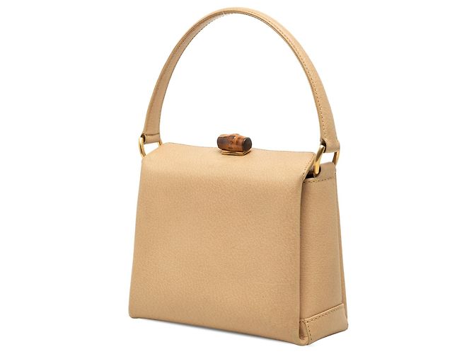 Bamboo Bolsa Gucci em couro de bezerro granulado bege com alça de bambu - vista 2