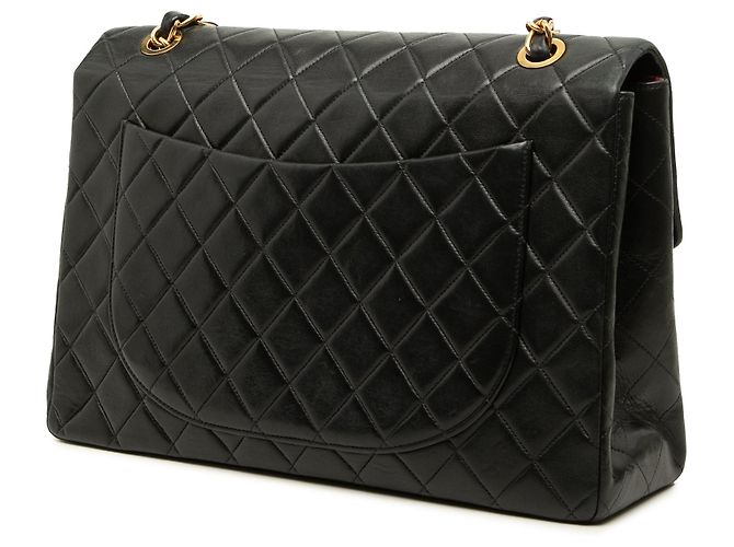 Bolsa de ombro Chanel Maxi XL Classic Single Flap em pele de cordeiro preta Preto - vista 2