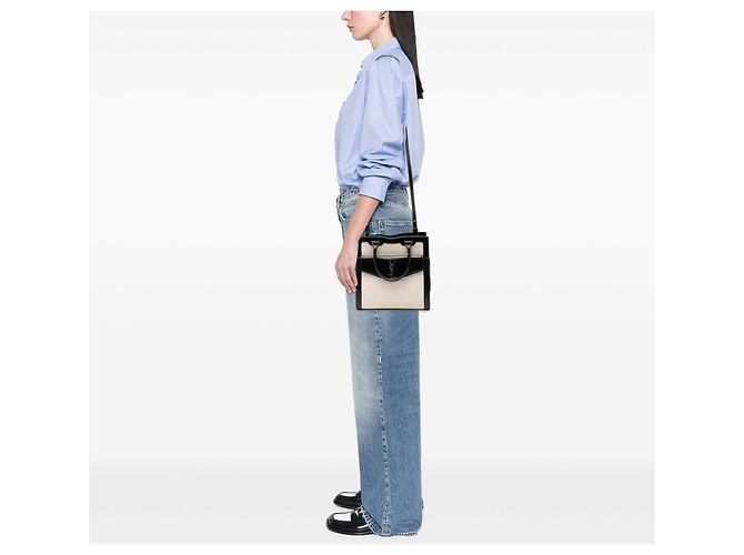 Autre Marque Borsa Satchel Uptown Small in tela bianca Saint Laurent Bianco - vista 7