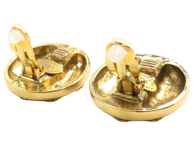 Orecchini a clip rotondi in cristallo placcati oro Chanel CC Gold D'oro - vista 15