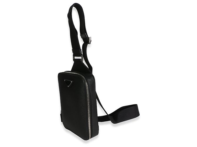 Borsa a tracolla Prada Black Saffiano Brique Nero - vista 4