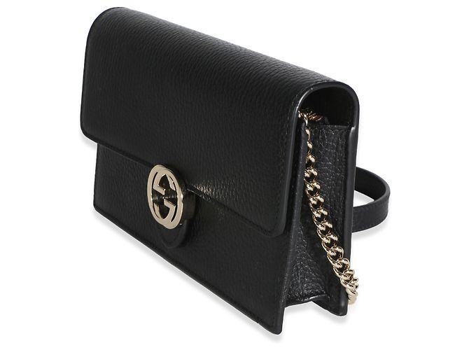 Portafoglio Gucci in pelle di vitello Dollar nera con catena Interlocking G Nero - vista 3