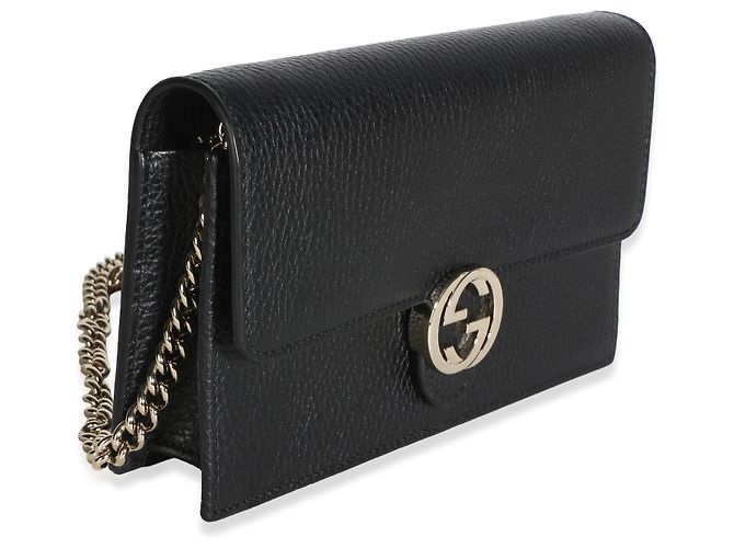 Portafoglio Gucci in pelle di vitello Dollar nera con catena Interlocking G Nero - vista 4