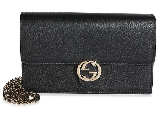 Portafoglio Gucci in pelle di vitello Dollar nera con catena Interlocking G Nero - vista 8