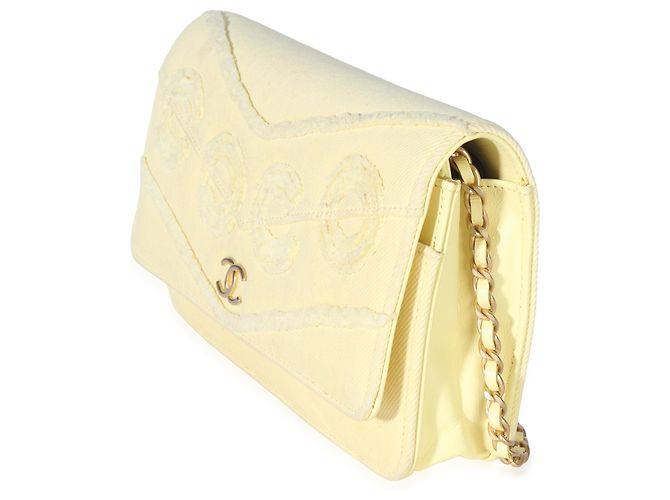 Chanel Yellow Frayed Denim Coco Wallet On Chain Giallo - vista 3