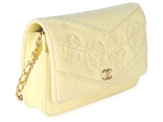 Chanel Yellow Frayed Denim Coco Wallet On Chain Giallo - vista 4