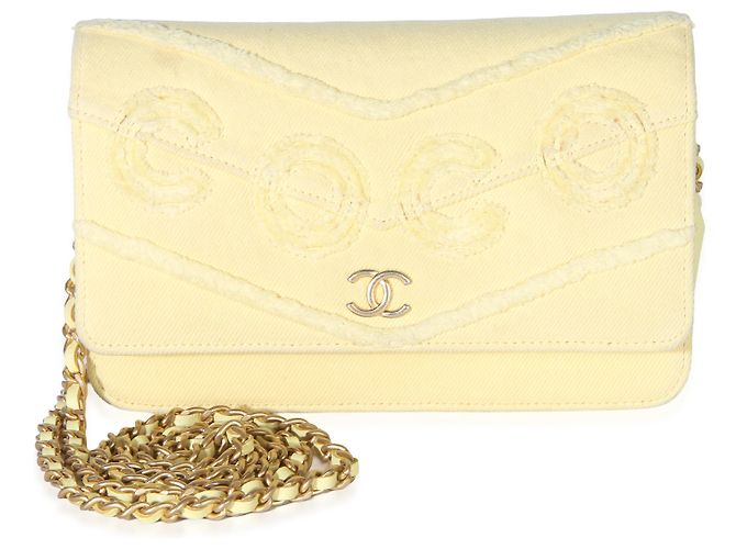 Chanel Yellow Frayed Denim Coco Wallet On Chain Giallo - vista 8