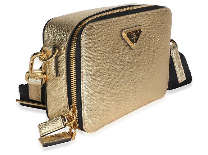 Borsa a tracolla Prada Gold Saffiano Travel Small Brique - vista 4