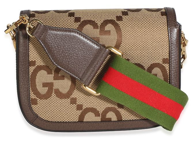 Borsa a tracolla Gucci Camel Monogram Jumbo GG Cafskin Web Small Horsebit 1955 - vista 2