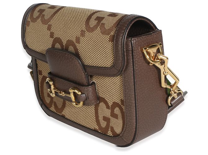 Borsa a tracolla Gucci Camel Monogram Jumbo GG Cafskin Web Small Horsebit 1955 - vista 3