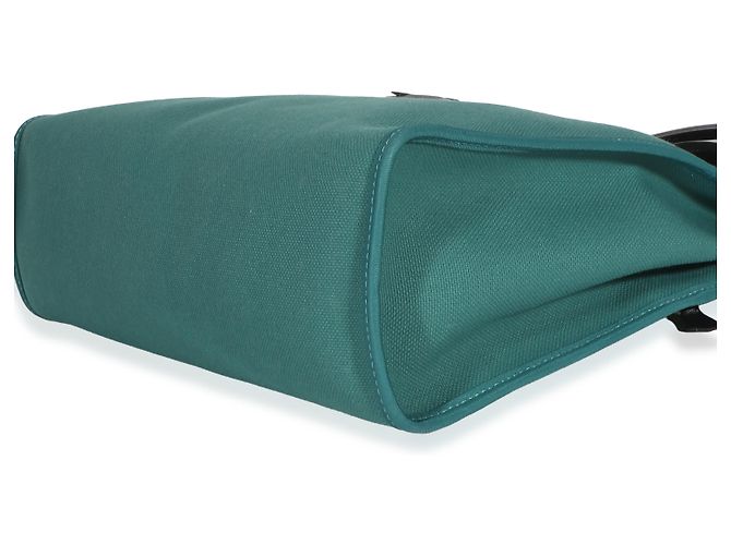 Hermès Noir Vache Hunter Malachite Toile Canvas Herbag Zip 31 Verde - vista 6