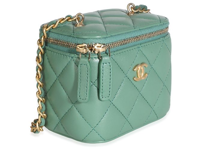 Mini Vanity Case Chanel Pearl Crush in nappa matelassé verde con catena - vista 4