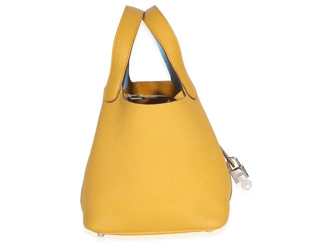 Hermès Jaune Ambre Celeste Clemence Eclat Picotin Lock 18 PM PHW Giallo - vista 2