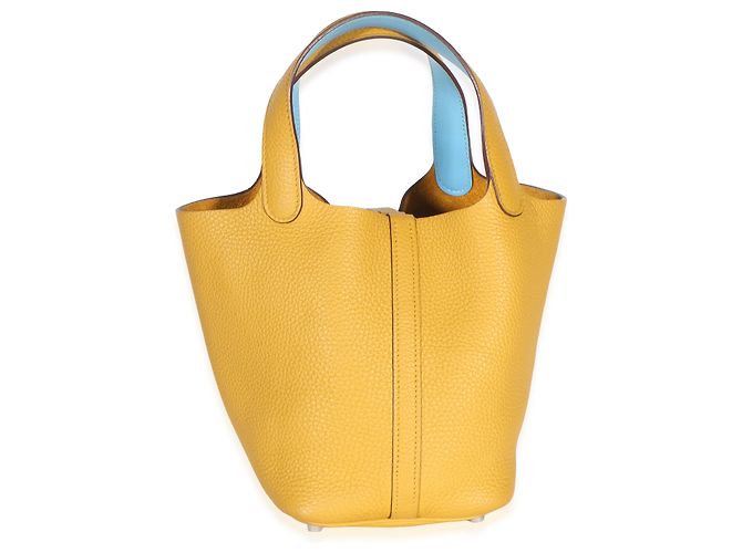 Hermès Jaune Ambre Celeste Clemence Eclat Picotin Lock 18 PM PHW Giallo - vista 4