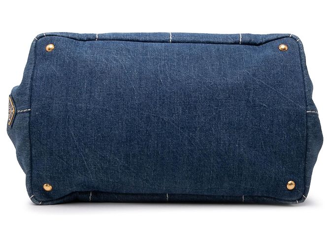 Borsa Tote Prada Large Denim Canapa Logo blu - vista 3