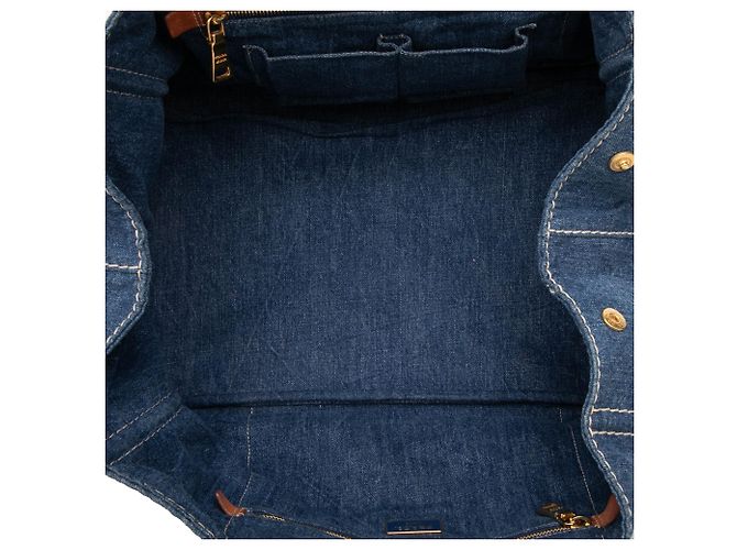 Borsa Tote Prada Large Denim Canapa Logo blu - vista 4