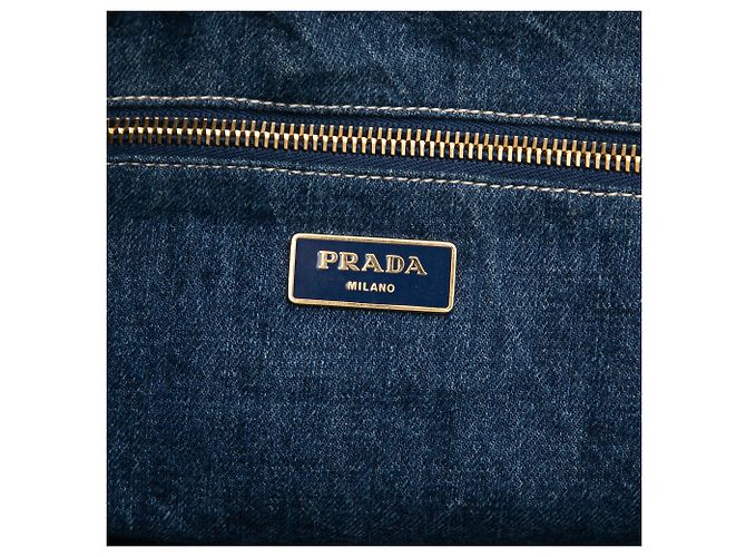 Borsa Tote Prada Large Denim Canapa Logo blu - vista 5