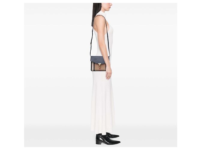 Borsa a tracolla Derby Macken Burberry House Check in tela blu e pelle - vista 13