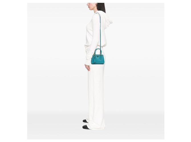 Borsa Prada Micro Saffiano Galleria Double Zip Blu - vista 6