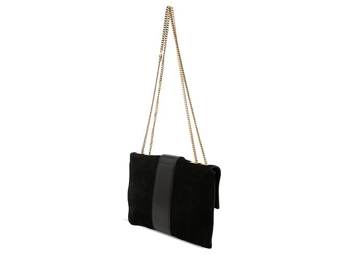 Borsa a tracolla Gucci in camoscio nero con catena e testa di tigre - vista 2