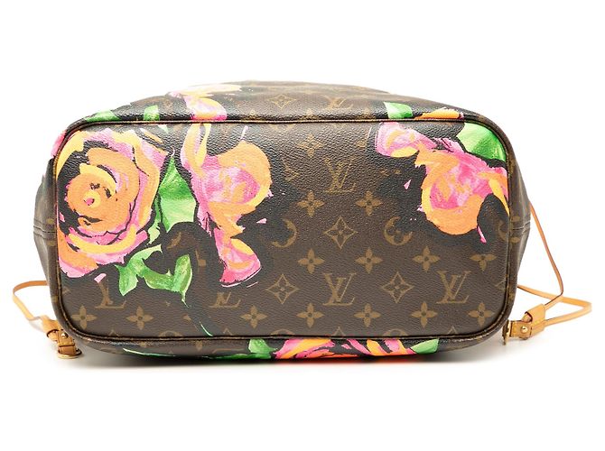 Borsa Tote Louis Vuitton Monogram Roses Neverfull MM Marrone - vista 3
