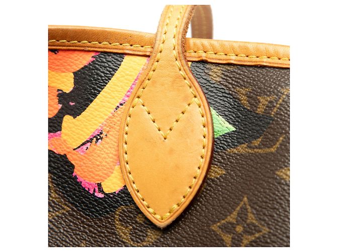 Borsa Tote Louis Vuitton Monogram Roses Neverfull MM Marrone - vista 7