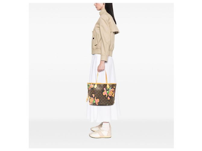 Borsa Tote Louis Vuitton Monogram Roses Neverfull MM Marrone - vista 9