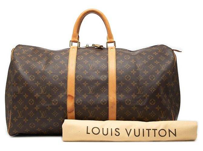 Sac de voyage Louis Vuitton Monogram Keepall 55 Marron - vue 8