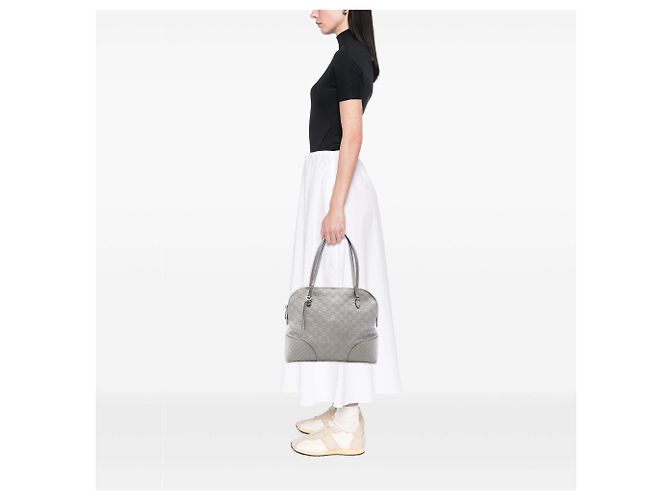 Borsa Tote Gucci Bree Dome Medium Guccissima Grigia Grigio - vista 9