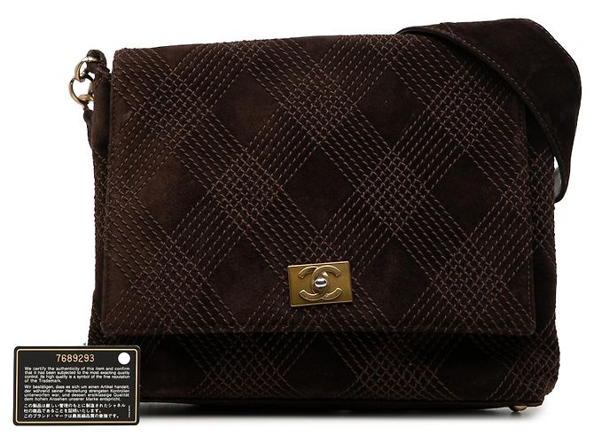 Borsa a tracolla Chanel CC in camoscio marrone Wild Stitch - vista 9