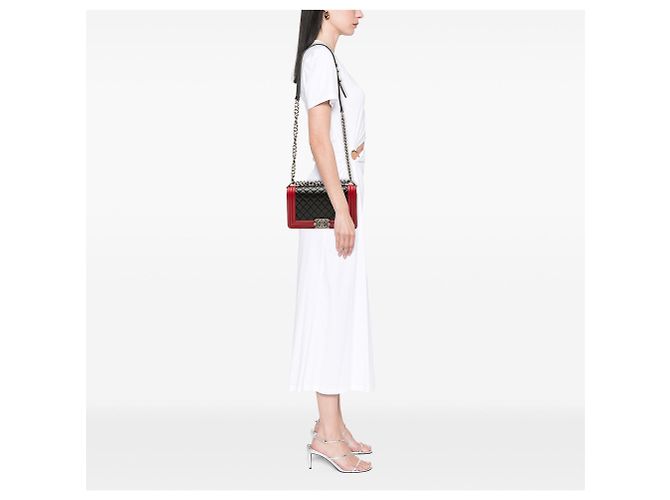 Chanel Boy Flap Crossbody Bag Bicolor aus gestepptem Lammleder, Old Medium, Schwarz - Ansicht 6