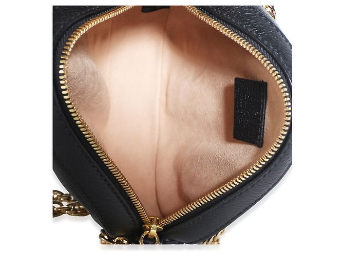 Gucci Mini Ophidia runde Tasche aus schwarzem strukturiertem Kalbsleder mit Web-Detail - Ansicht 5