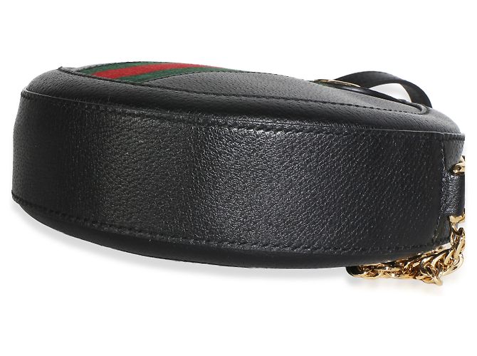 Gucci Mini Ophidia runde Tasche aus schwarzem strukturiertem Kalbsleder mit Web-Detail - Ansicht 6