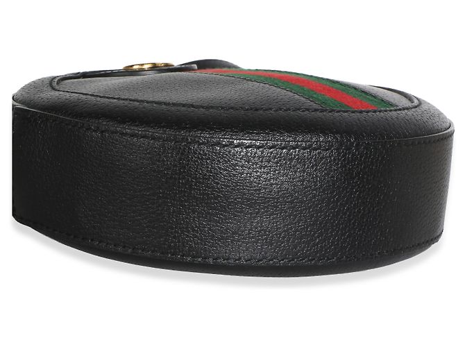 Gucci Mini Ophidia runde Tasche aus schwarzem strukturiertem Kalbsleder mit Web-Detail - Ansicht 7
