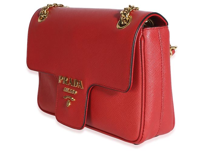 Sac à rabat d'épaule Prada Red Saffiano Pattina Rouge - vue 3
