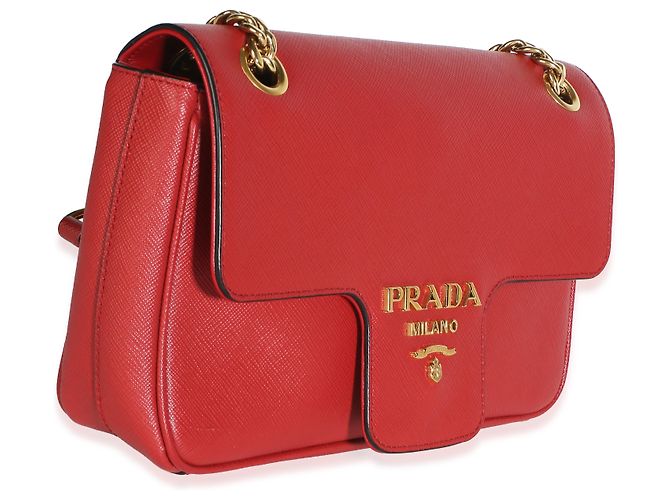 Sac à rabat d'épaule Prada Red Saffiano Pattina Rouge - vue 4