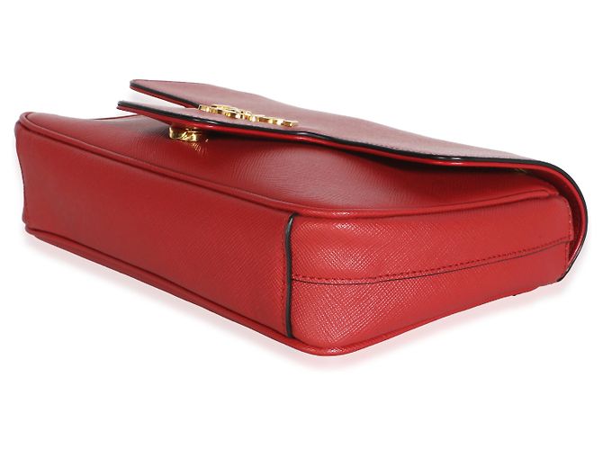 Sac à rabat d'épaule Prada Red Saffiano Pattina Rouge - vue 7