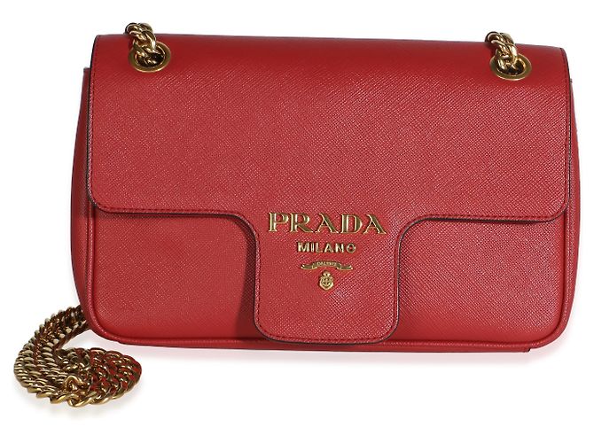 Sac à rabat d'épaule Prada Red Saffiano Pattina Rouge - vue 8
