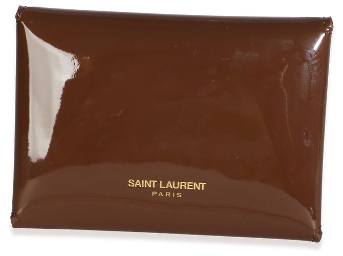 Autre Marque Saint Laurent Tarjetero con solapa sobre en cuero charol marrón - vista 2