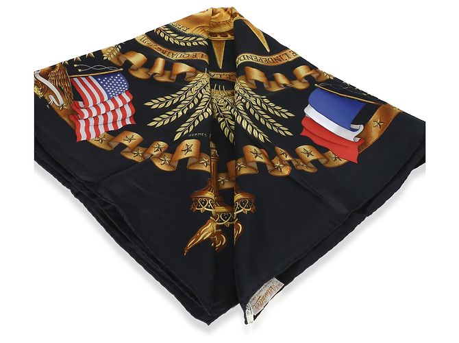 Foulard in seta Hermès Black Multicolor Statue of Liberty Centennial 90 - vista 2