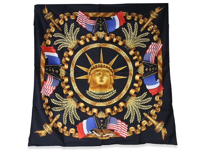 Foulard in seta Hermès Black Multicolor Statue of Liberty Centennial 90 - vista 4