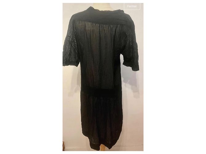 Autre Marque Vestido negro de voile a rayas - vista 2