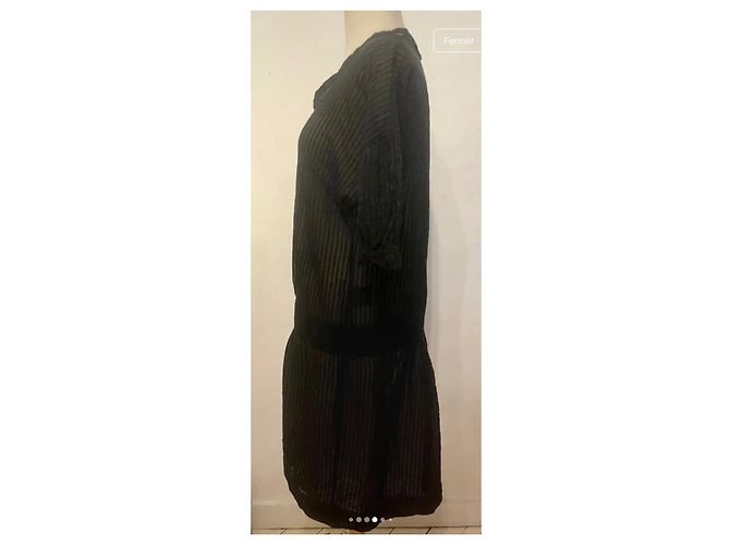 Autre Marque Vestido negro de voile a rayas - vista 3